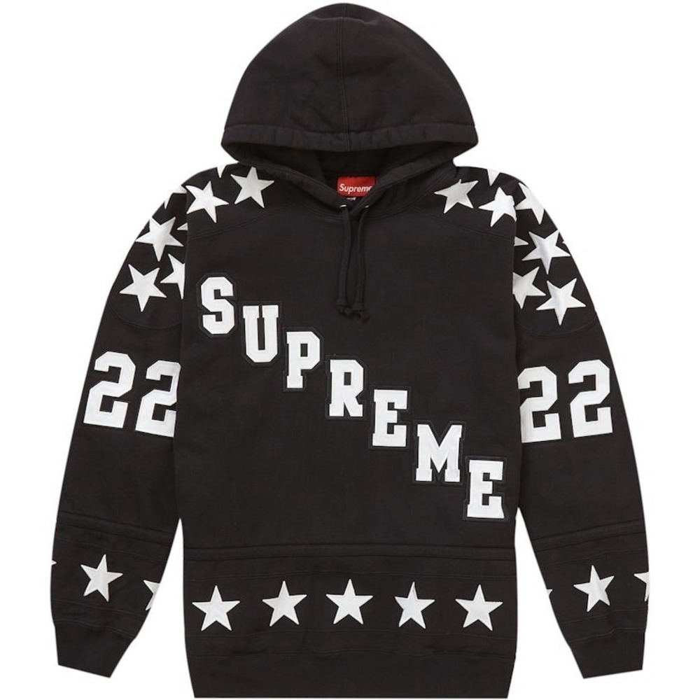 Supreme FW22 Hockey Hooded Sweatshirt Black hoodie Sz Med Embroidered 22 Stars